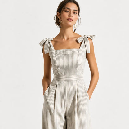 Women's Striped Linen-Blend Jumpsuit | Breezy Wide-Leg Summer Outfit 2