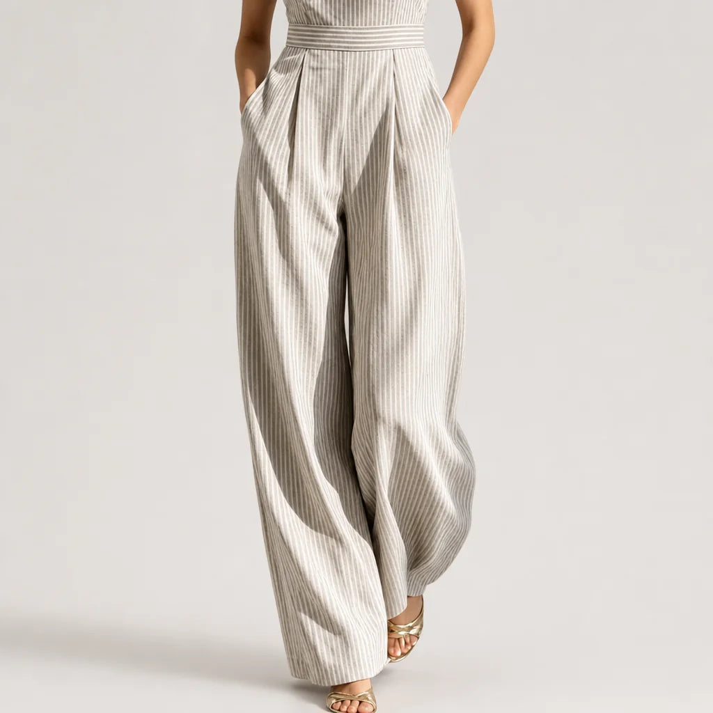 Women's Striped Linen-Blend Jumpsuit | Breezy Wide-Leg Summer Outfit 3