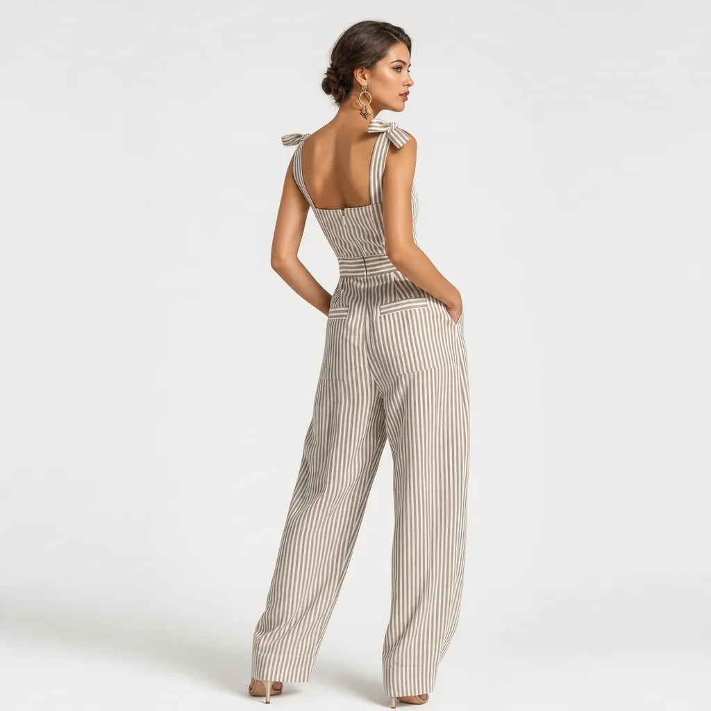 Women's Striped Linen-Blend Jumpsuit | Breezy Wide-Leg Summer Outfit 4