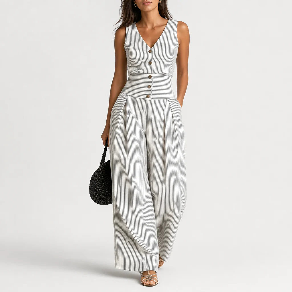 Women's Striped Linen Jumpsuit | Chic Sleeveless Summer Outfit 2