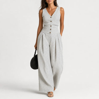 Women's Striped Linen Jumpsuit | Chic Sleeveless Summer Outfit 2