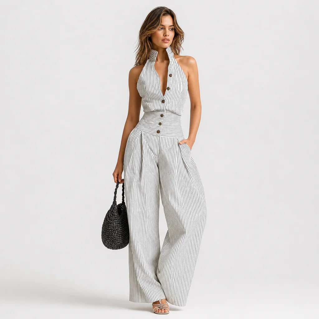 Women's Striped Linen Jumpsuit | Chic Sleeveless Summer Outfit 3