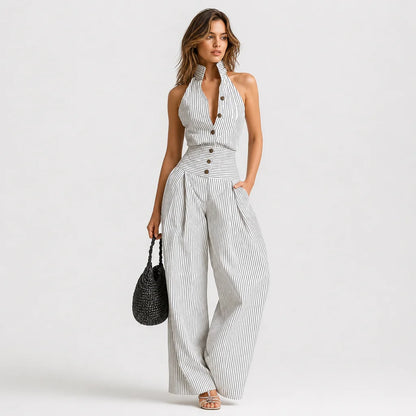 Women's Striped Linen Jumpsuit | Chic Sleeveless Summer Outfit 3