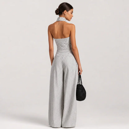 Women's Striped Linen Jumpsuit | Chic Sleeveless Summer Outfit 4