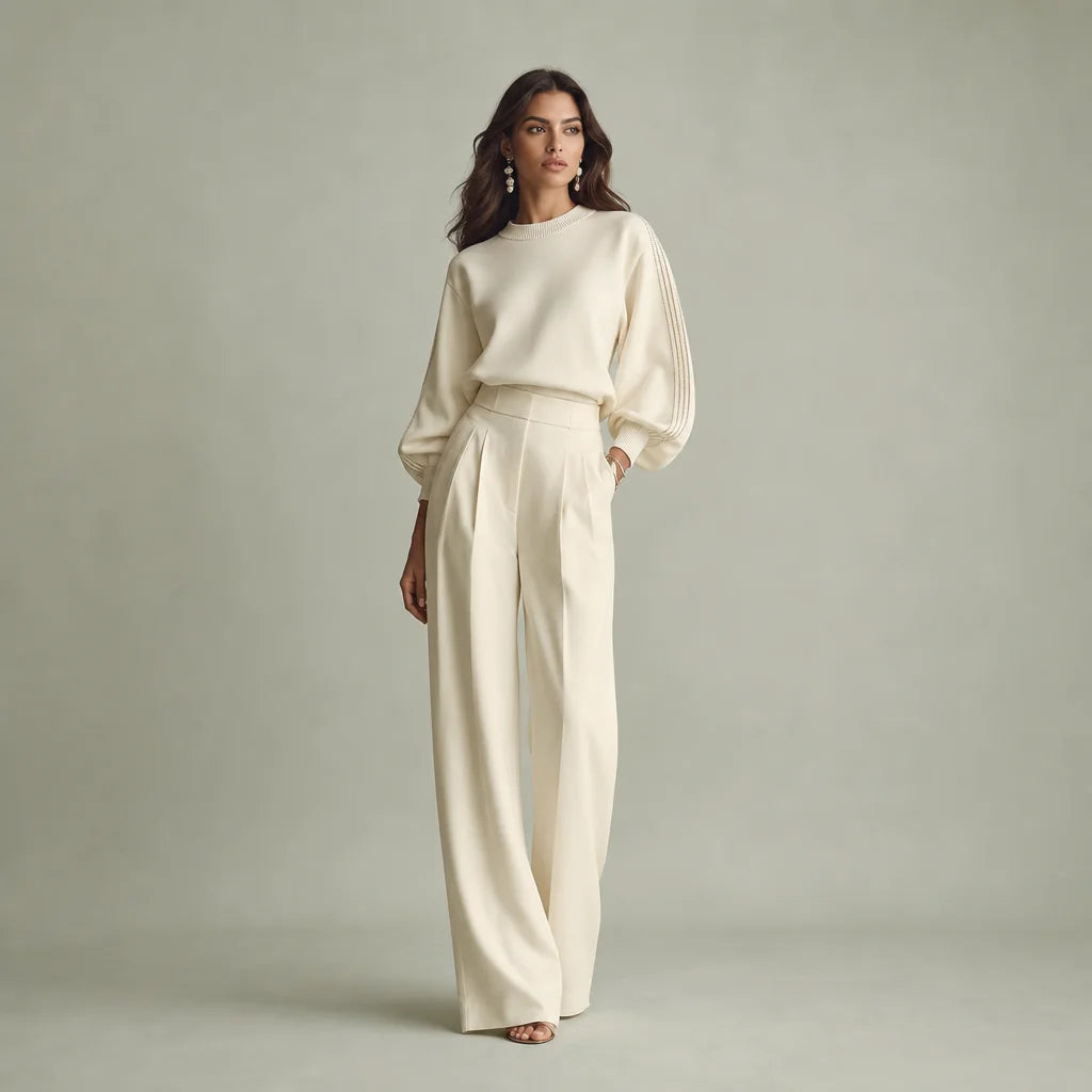 Women's Textured Knit Set | Modern Ribbed Lounge Two Piece | Chic High-Waisted Outfit 0
