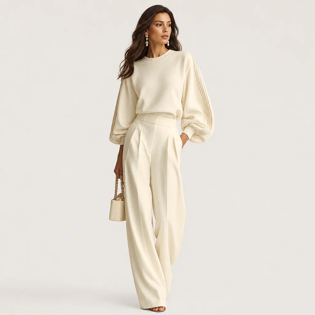 Women's Textured Knit Set | Modern Ribbed Lounge Two Piece | Chic High-Waisted Outfit 3
