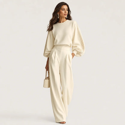 Women's Textured Knit Set | Modern Ribbed Lounge Two Piece | Chic High-Waisted Outfit 3