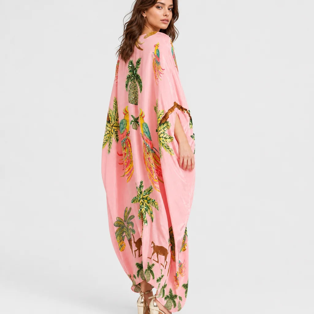 Women's Tropical Cotton Blend Dress | Relaxed Fit Drop Shoulder Summer Dress 1