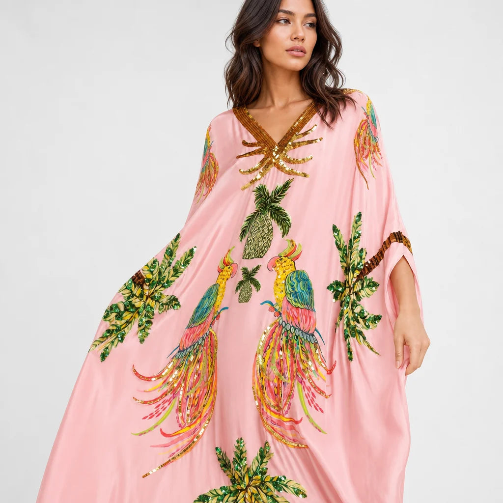 Women's Tropical Cotton Blend Dress | Relaxed Fit Drop Shoulder Summer Dress 2