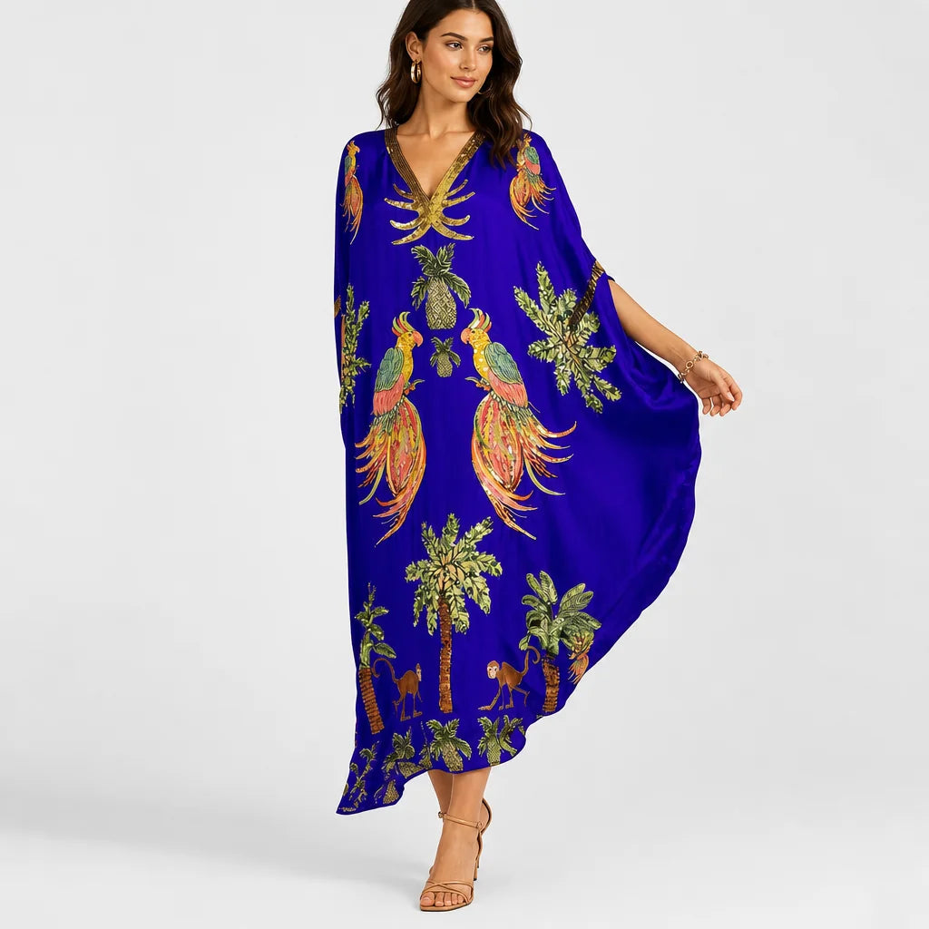 Women's Tropical Cotton Blend Dress | Relaxed Fit Drop Shoulder Summer Dress 3
