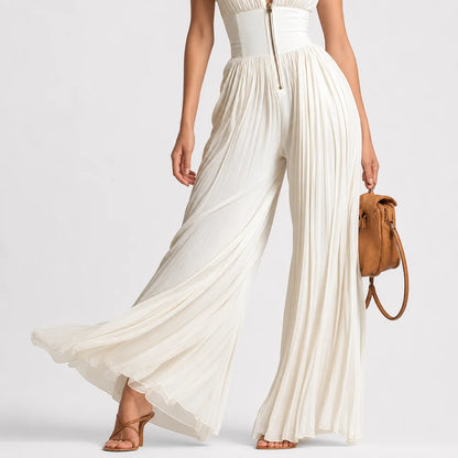 Women's White Chiffon Jumpsuit | Elegant V-Neck Sleeveless Wide-Leg Design 4